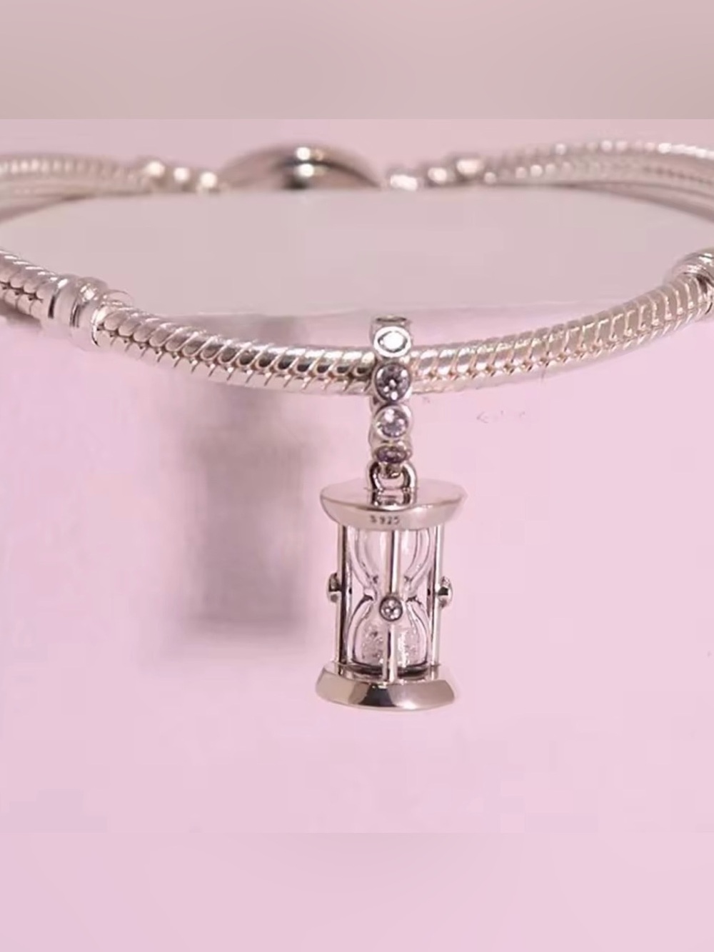 Sterling Silver Hourglass Charm Bracelet - Silver